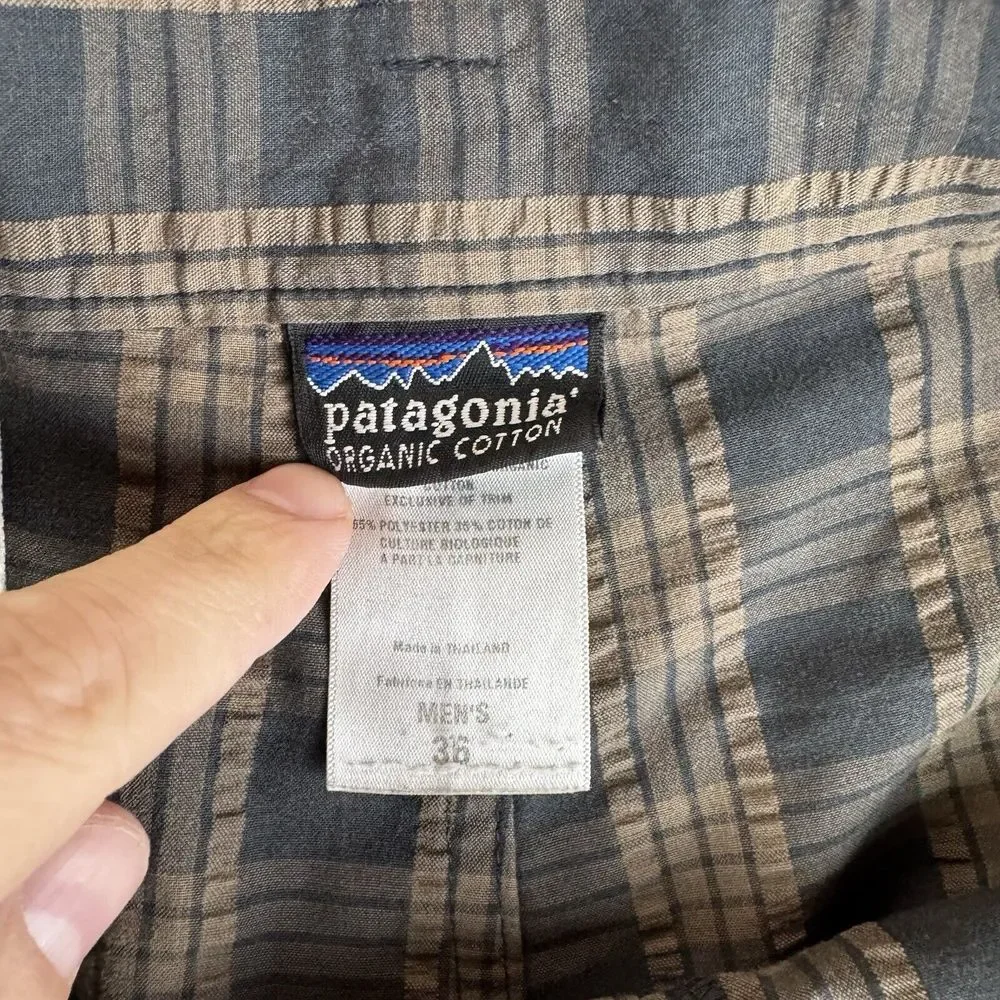 Patagonia Shorts Mens 36 Flat‎ Front Chino Gray Striped Organic Cotton Blend